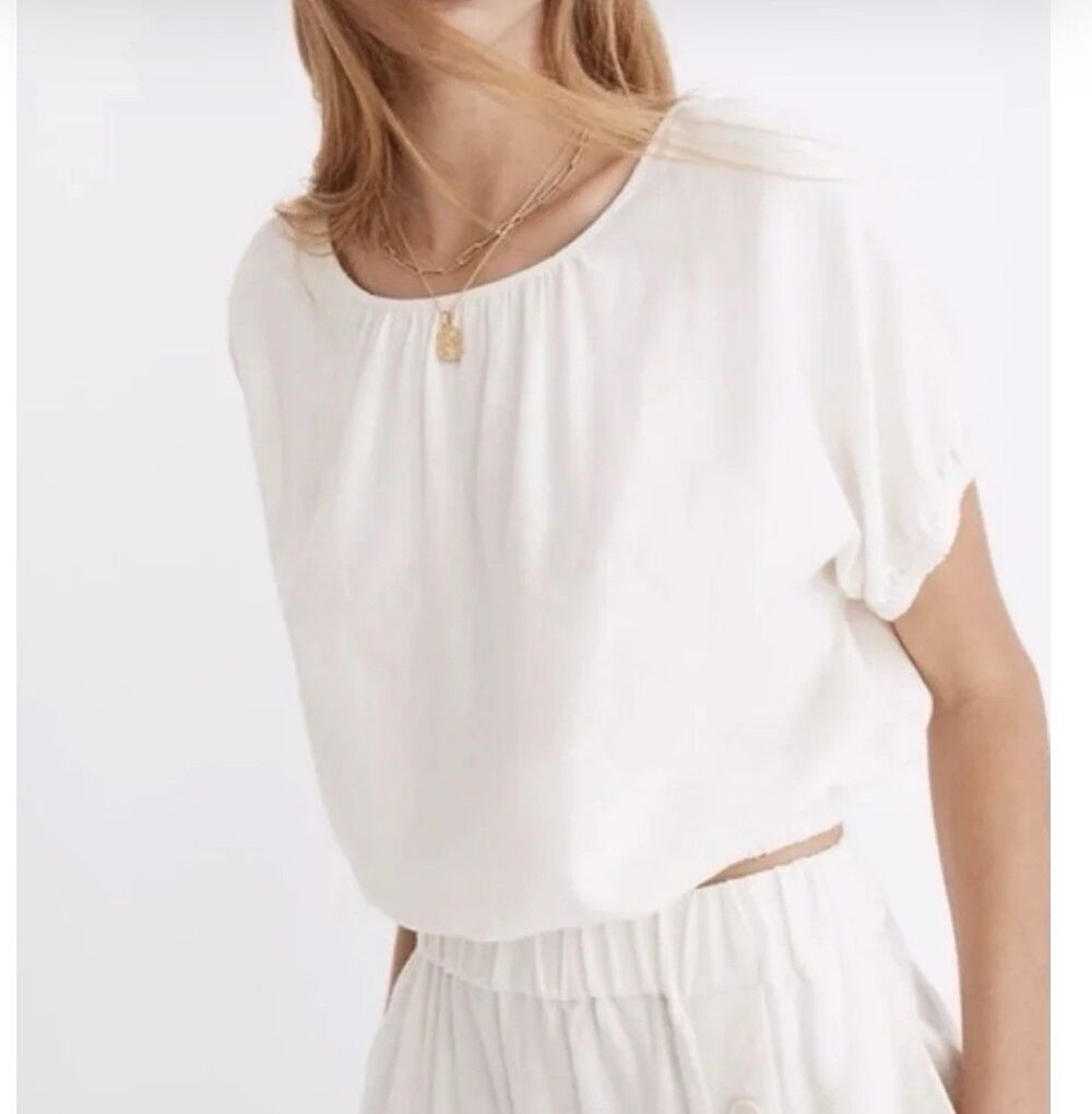 Madewell Women's Linen-Blend Michele Bubble Top size XXS Item Ivory White b40
